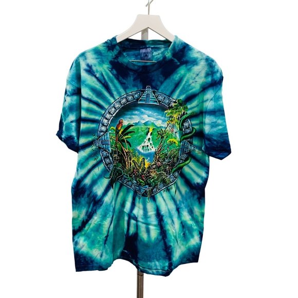 Vtg Delta 1991 Mike Dubois Single Stitch TyeDye Mayan Pyramid Rainforest Shirt L - Picture 1 of 11